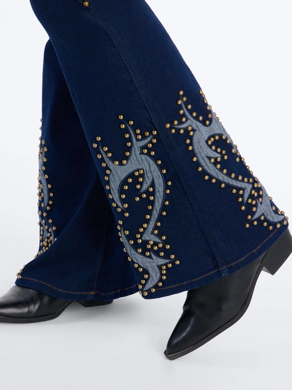 Two-Tone Denim Corset Top & Flared Jeans Set - Navy + Light Blue